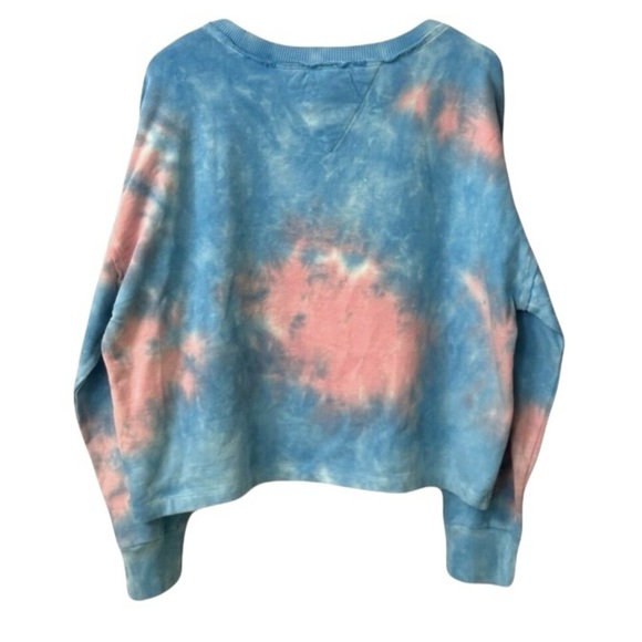 NEW Tommy Jeans Tie-Dye Cropped Sweatshirt Light Blue Pink Size L - Picture 2 of 8